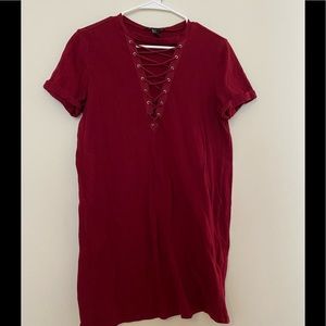 Red t shirt dress lace front